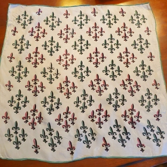 Vintage Accessories - VTG Hand Rolled Silk & Rayon Scarf Fluer-de-lis
